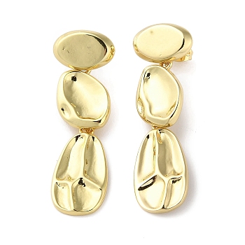 Rack Plating Brass Dangle Stud Earring, Long-Lasting Plated, Lead Free & Cadmium Free, Oval, Real 18K Gold Plated, 46x14.5mm