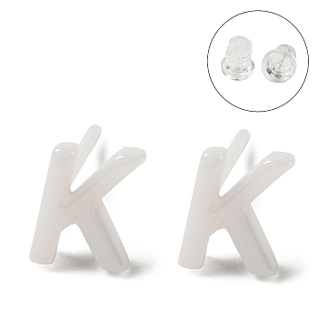 Hypoallergenic Bioceramics Zirconia Ceramic Stud Earrings, No Fading and Nickel Free, Alphabet, Letter K, 7x5mm