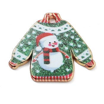 Rack Plating Alloy Enamel Pendants, Golden, Christmas Sweater, Green, 20.5x23.5x1.5mm, Hole: 1.6mm