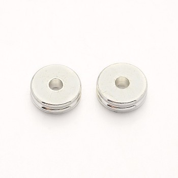 Brass Spacer Beads, Flat Round, Silver Color Plated, 6x2.5mm, Hole: 2mm