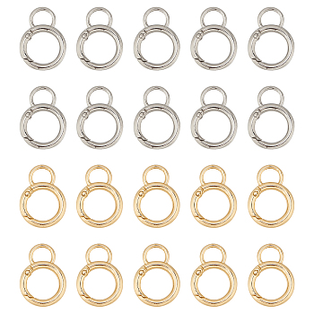 20Pcs 2 Colors Alloy Spring Gate Ring, with Loop, Circle Key Rings, for Handbag Ornaments Decoration, Cadmium Free & Lead Free, Platinum & Golden, 33x24x3.5mm, Hole: 9x7mm, 10pcs/color