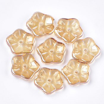 Electroplate Glass Beads, Flower, BurlyWood, 13.5x13.5x3.5mm, Hole: 1.2mm