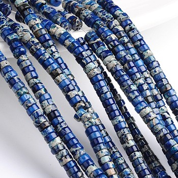 Dyed & Heated Natural Imperial Jasper Beads Strands, Heishi Beads, Flat Round/Disc, Blue, 6x3mm, Hole: 1mm, about 128pcs/strand, 16 inch.