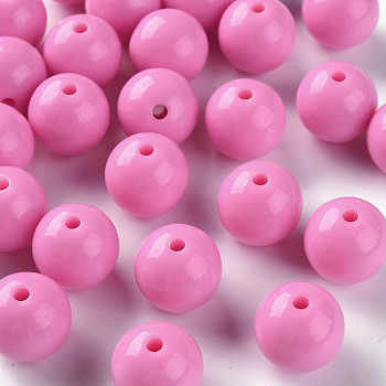 Opaque Acrylic Beads, Round, Hot Pink, 16x15mm, Hole: 2.8mm, about 220pcs/500g