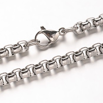 304 Stainless Steel Box Chains Necklaces, with Lobster Claw Clasps, Stainless Steel Color, 23.6 inch(59.9cm)