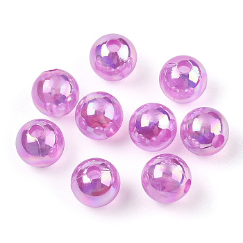 Transparent Acrylic Beads, AB Colors Plated, Round, Orchid, 10mm, Hole: 1.8mm, about 950pcs/500g