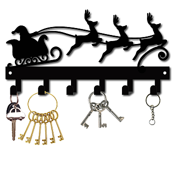 Iron Wall Mounted Hook Hangers, Decorative Organizer Rack with 6 Hooks, for Bag Clothes Key Scarf Hanging Holder, Christmas Themed Pattern, Gunmetal, 14x27cm