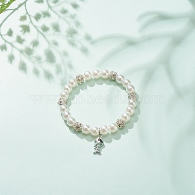 Bracelet extensible perlé imitation perle et strass en plastique abs avec breloque en alliage pour femme(BJEW-JB08526-04)-2