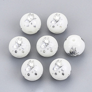 Electroplate Glass Beads, Round with Butterfly Pattern, Platinum Plated, 10mm, Hole: 1.2mm(EGLA-S178-12A)