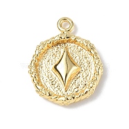 Brass Pendants, Textured, Real 18K Gold Plated, Flat Round with Playing Cards Charm, Diamond, 15.5x12.5x2.5mm, Hole: 1.4mm(KK-F846-01B-G)