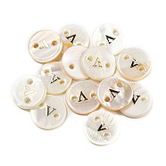 Freshwater Shell Buttons, Flat Round , Letter V, 12x2mm, Hole: 1.6mm(BUTT-Z001-01V)