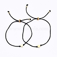 Mother's Day Jewelry, Mother and Daughter Adjustable Nylon Thread Slider Bracelets Sets, with Brass Beads, Heart, Golden, Black, Inner Diameter: 2-1/2~3-1/4 inch(6.25~8.3cm), 2pcs/set(BJEW-JB06189-02)