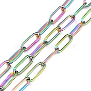 Ion Plating(IP) 304 Stainless Steel Paperclip Chains, Soldered, Flat Oval, with Spool, Rainbow Color, Link: 12x4x1mm, about 32.8 Feet(10m)/roll(CHS-O010-01MC)