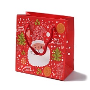 Christmas Santa Claus Print Paper Gift Bags with Nylon Cord Handle, Red, Rectangle, 14.9x13.9x0.5cm, Unfold: 13.9x7.1x14.9cm(CARB-K003-01B-01)