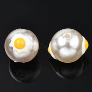 ABS Plastic Imitation Pearl Beads, with Enamel, Round with Omelette, Gold, 12x11mm, Hole: 2mm(KY-N015-101)