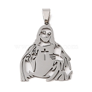 Non-Tarnish 201 Stainless Steel Pendants, Jesus Charm, Religion, Stainless Steel Color, 39x28.5x1.5mm, Hole: 8x5mm(STAS-S126-07P)