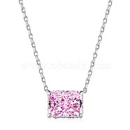 Rectangle Rhodium Plated 925 Sterling Silver Pave 8A Pink Cubic Zirconia Pendant Cable Chain Necklaces for Women, Real Platinum Plated, 15.83 inch(40.2cm)(NJEW-F330-06P)