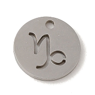 201 Stainless Steel Charms, Laser Cut, Flat Round with Constellation Charm, Capricorn, 12x1mm, Hole: 1.5mm(STAS-E217-10P-08)