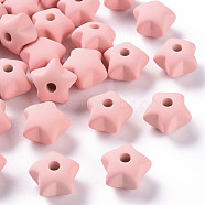 Acrylic Beads, Rubberized Style, Half Drilled, Star, Light Coral, 16x17x11mm, Hole: 3.5mm(OACR-S039-01-52)