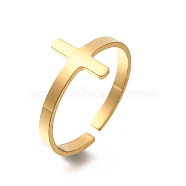 304 Stainless Steel Rings for Women, Crucifix, Real 18K Gold Plated, 10.5mm, Inner Diameter: 18.5mm(RJEW-S238-01)