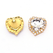 Sew on Rhinestone, Glass Rhinestone, with Light Gold Plated Brass Findings, Garment Accessories, Faceted, Heart, Clear, 17x16x7mm, Hole: 0.9mm(GLAA-WH0025-09C)