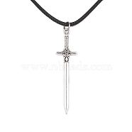 Alloy Sword Pendant Necklace with Waxed Cords, Black, 17.40 inch(44.2cm)(NJEW-JN04473)