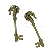 Tibetan Style Alloy Pendant Rhinestone Settings, Skeleton Key, Cadmium Free & Lead Free, Antique Bronze, Fit for 1mm Rhinestone, 71x19.5x5mm, Hole: 2mm, about 110pcs/1000g(TIBE-S302-01AB-LF)