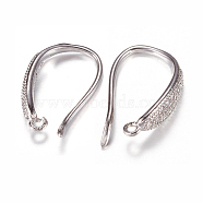 Brass Micro Pave Cubic Zirconia Earring Hooks, with Horizontal Loop, Platinum, 15x9x3mm, 9 Gauge, Hole: 0.5mm(ZIRC-A008-09P)