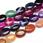 Natural Striped Agate/Banded Agate Oval Bead Strands, Dyed, Mixed Color, 18x13x5mm, Hole: 1mm, about 22pcs/strand, 15.74 inch(G-L175C-M)