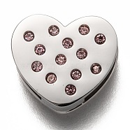 304 Stainless Steel Slide Charms, with Rhinestone, Heart, Light Amethyst, Stainless Steel Color, 12x13x3.5mm, Hole: 8x1.5mm(STAS-P270-20P-03)