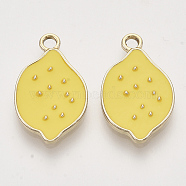 Light Gold Plated Alloy Charms, with Enamel, Lemon, Yellow, 20.5x12.5x2mm, Hole: 2mm(X-ENAM-T009-04)