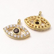 Eye Brass Micro Pave Cubic Zirconia Charms, Golden, 8x11x2mm, Hole: 1mm(ZIRC-D076-G)