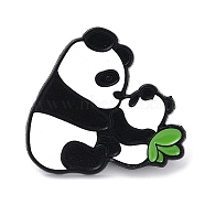 Mother and Son Panda Enamel Pin, Black Tone Alloy Brooch for Backpack Clothes, Lime Green, 28x29x1mm(JEWB-A019-01C)