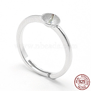 Anti-Tarnish Rhodium Plated 925 Sterling Silver Finger Ring Components, For Half Drilled Beads, Flat Round, Platinum, Tray: 5.5mm, 16.5mm, Pin: 0.7mm(STER-E060-15P)