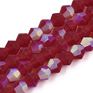 Imitate Austrian Crystal Bicone Frosted Glass Beads Strands, Grade AA, Faceted, Dark Red, 3.5~3.8x3mm, Hole: 0.8mm, about 113~115pcs/strand, 14.17~14.37 inch(36~36.5cm)(EGLA-A039-T3mm-MB27)