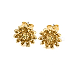 Brass Micro Pave Cubic Zirconia Ear Studs, Flower, Golden, Light Khaki, 10mm(EJEW-P283-01G-11)