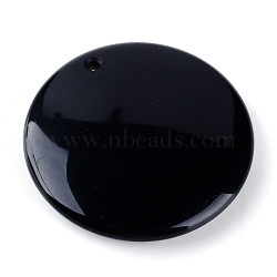 Natural Obsidian Pendants, Flat Round, 44~45x7~9mm, Hole: 2mm(G-Q458-20)