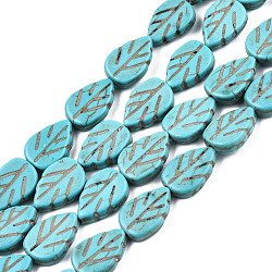 Gemstone Beads Strands, Synthetical Turquoise, Leaf, Dark Turquoise, 14x10x4mm, Hole: 2mm, about 23pcs/strand(X-TURQ-S240-14x10mm-2)