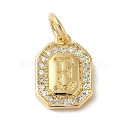 Real 18K Gold Plated Brass Micro Pave Clear Cubic Zirconia Pendants, with Jump Ring, Long-Lasting Plated, Lead Free & Cadmium Free, Letter Charms, Letter E, 12x8.5x2mm, Hole: 3mm(KK-L216-002G-E)