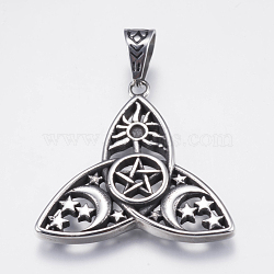 304 Stainless Steel Pendants, Trinity Knot/Triquetra, Irish, Antique Silver, 41.5x41.5x5mm, Hole: 8x11mm(STAS-E424-096AS)