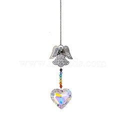 Glass Heart Sun Catcher Hanging Prism Ornaments with Iron Angel, for Home, Garden, Ceiling Chandelier Decoration, 400mm(HJEW-PW0002-14E)