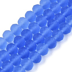 Transparent Glass Beads Strands, Faceted, Frosted, Rondelle, Medium Slate Blue, 8mm, Hole: 1mm, about 64~65pcs/strand, 40~41cm(EGLA-A044-T8mm-MD14)