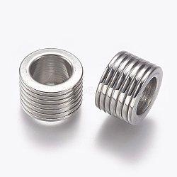 Tarnish Resistant 304 Stainless Steel Beads, Grooved Beads, Column, Large Hole Beads, Stainless Steel Color, 13x8.5mm, Hole: 8mm(STAS-F195-042P)