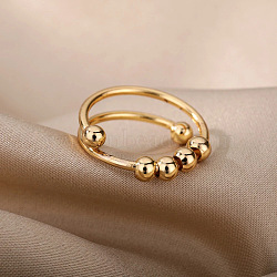 201 Stainless Steel Round Beaded Spinner Rings, Anxiety Relief Cuff Ring, Golden, Inner Diameter: Adjustable(WG5F549-02)