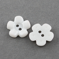 Acrylic Buttons, 2-Hole, Dyed, Flower, White, 15x15x3mm, Hole: 2mm(BUTT-Q002-10)