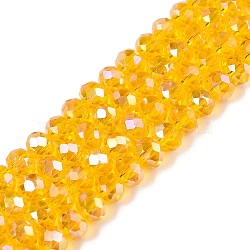 Electroplate Glass Beads Strands, AB Color Plated, Faceted, Rondelle, Dark Orange, 6x5mm, Hole: 1mm, about 84~85pcs/strand, 16.34~16.54 inch(41.5~42cm)(EGLA-A044-T6mm-B05)