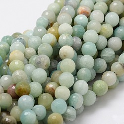 Faceted Round Natural Flower Amazonite Bead Strands, 8mm, Hole: 1mm, about 50pcs/strand, 15.3 inch(G-L437-34-8mm)