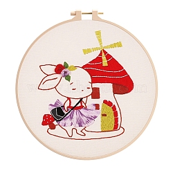 Rabbit Pattern DIY Embroidery Kit, including Embroidery Needles & Thread, Cotton Cloth, Mushroom, 210x210mm(DIY-P077-139)