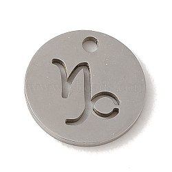 Non-Tarnish 201 Stainless Steel Charms, Laser Cut, Flat Round with Constellation Charm, Capricorn, 12x1mm, Hole: 1.5mm(STAS-E217-10P-08)