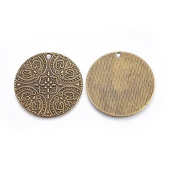 Tibetan Style Alloy Pendants, Cadmium Free & Lead Free, Flat Round, Antique Bronze, Size: about 40mm in diameter, 2mm thick, hole: 2mm.(TIBEP-QA2298-AB-LF)